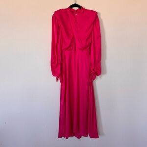 Farm Rio Size XS $260 Maxi Shoulder Pad Long Sleeve Cutout Open Back Dress Pink